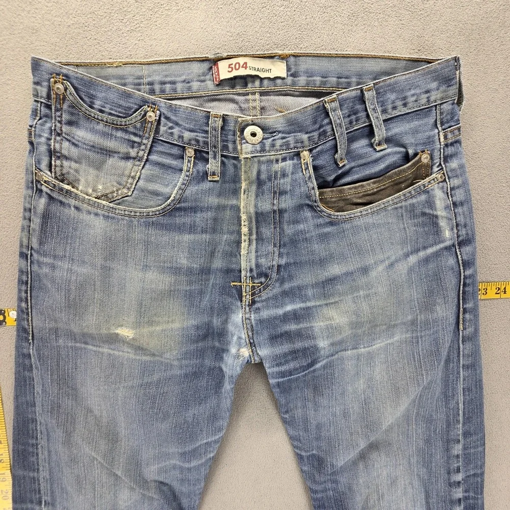 Vintage‎ Levis 504 Jeans Mens Blue Straight Engineered Altered Hem Fits 34x32